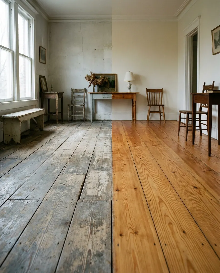 Before & after: 1930s floorboards brought back to life.