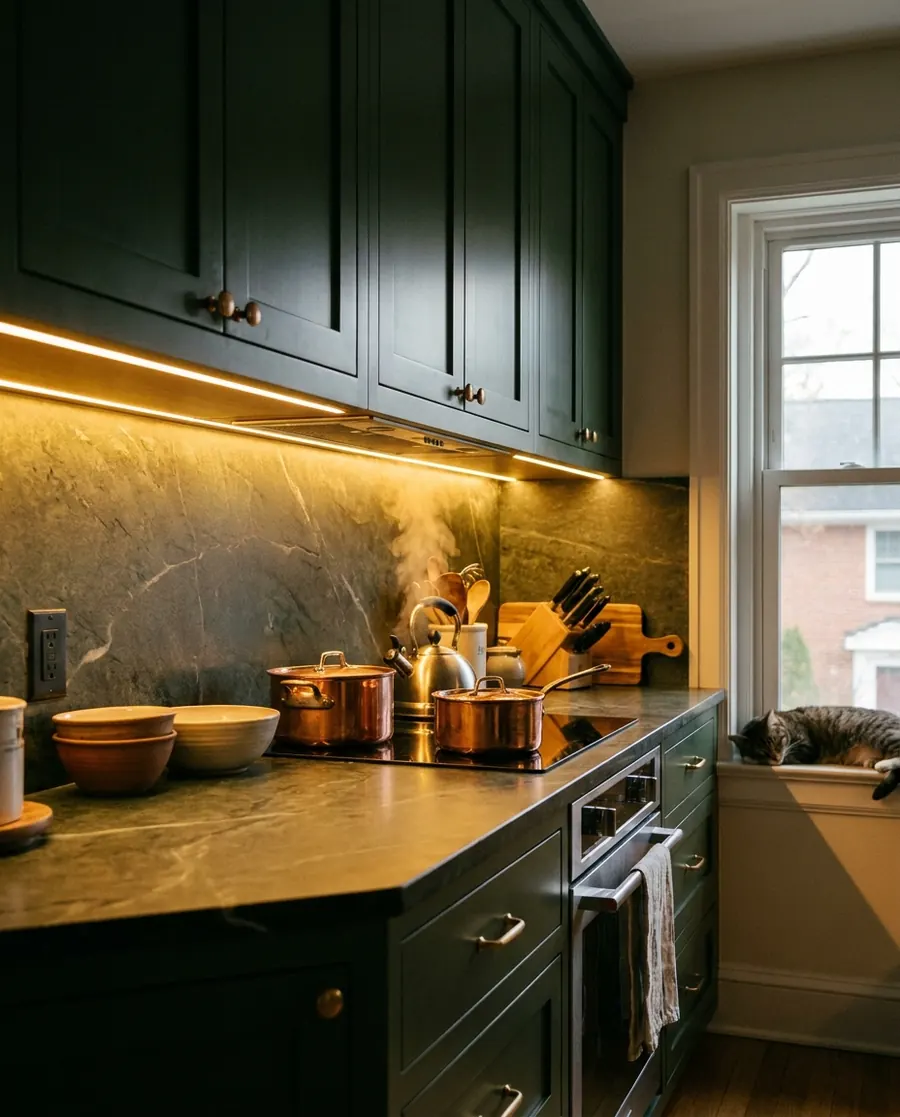 Under-cabinet lighting: warm, dimmable and invisible.