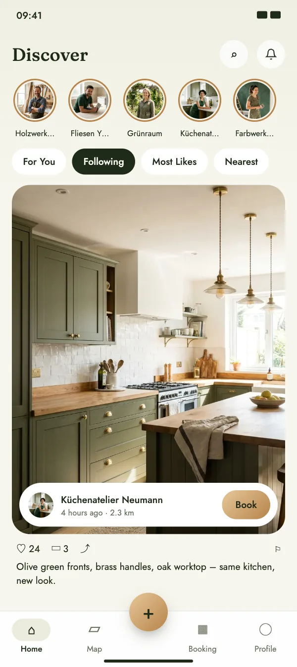 CraftMe discover feed with projects from local craftspeople