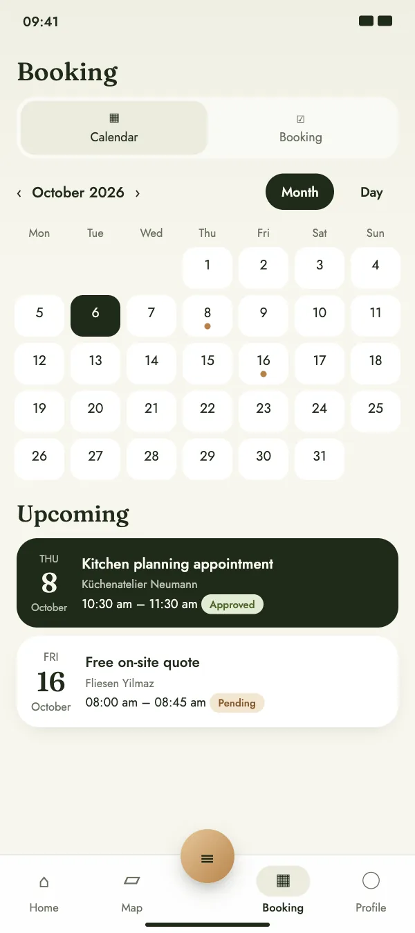 Calendar with upcoming appointments